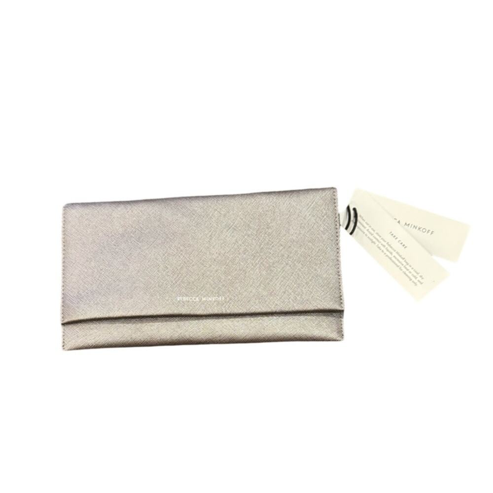 Rebecca Minkoff Metallic Leather Wallet Clutch Bag - Gunmetal NWT